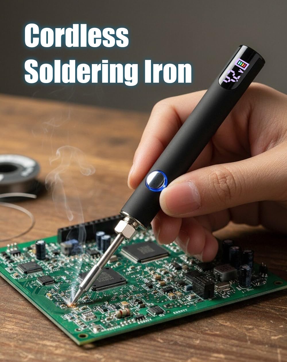 SRIBOO cordless soldering iron charging via USB-C for quick recharges