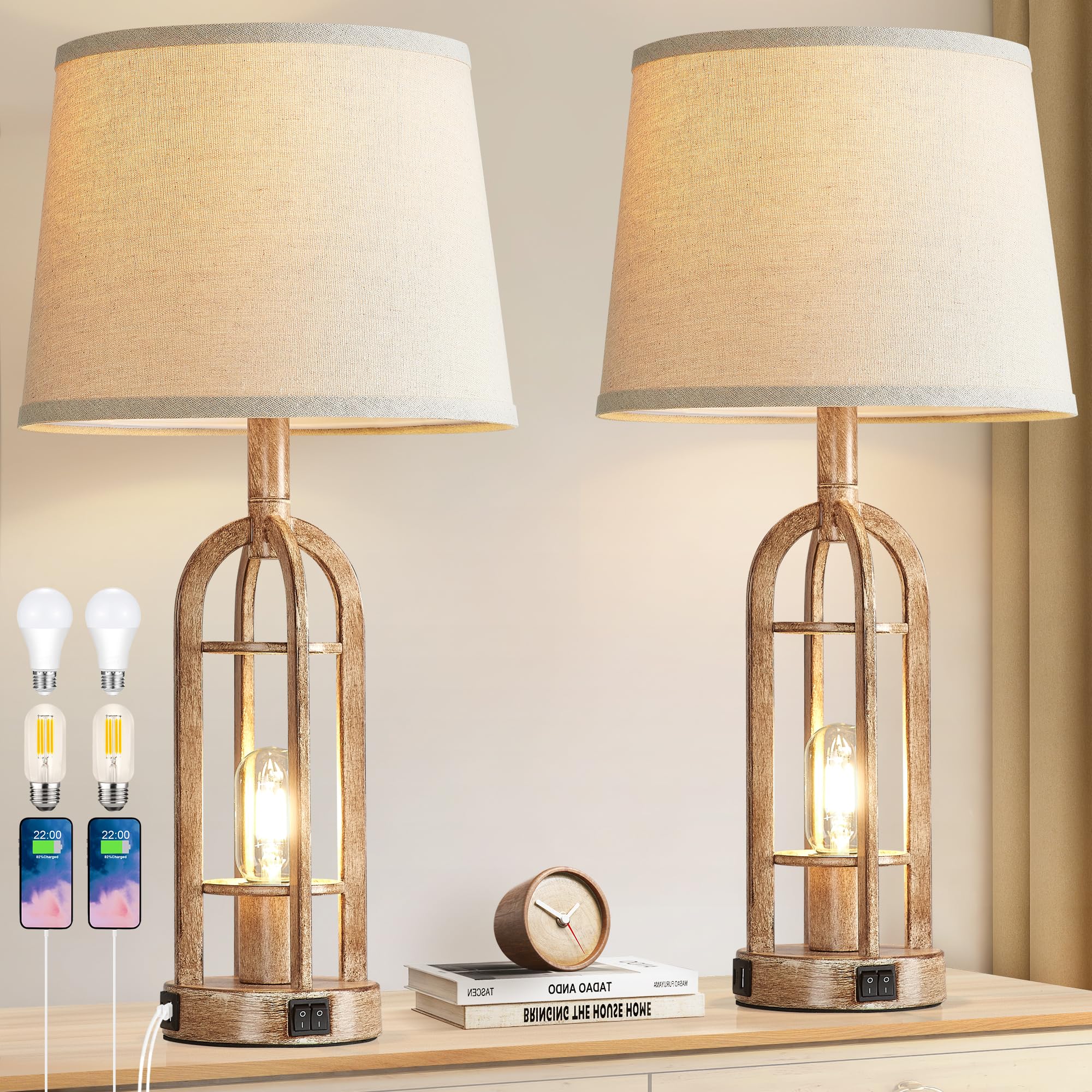 SRJJA table lamp with dual-light top for versatile living room use