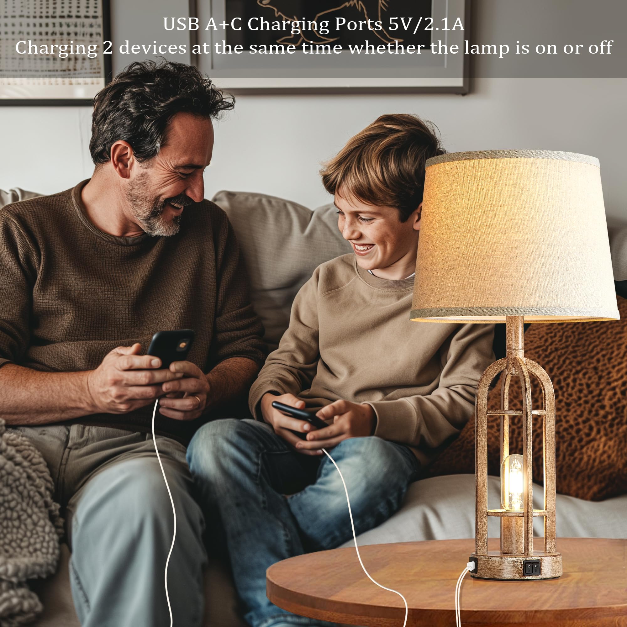 SRJJA table lamp USB A+C ports for convenient charging