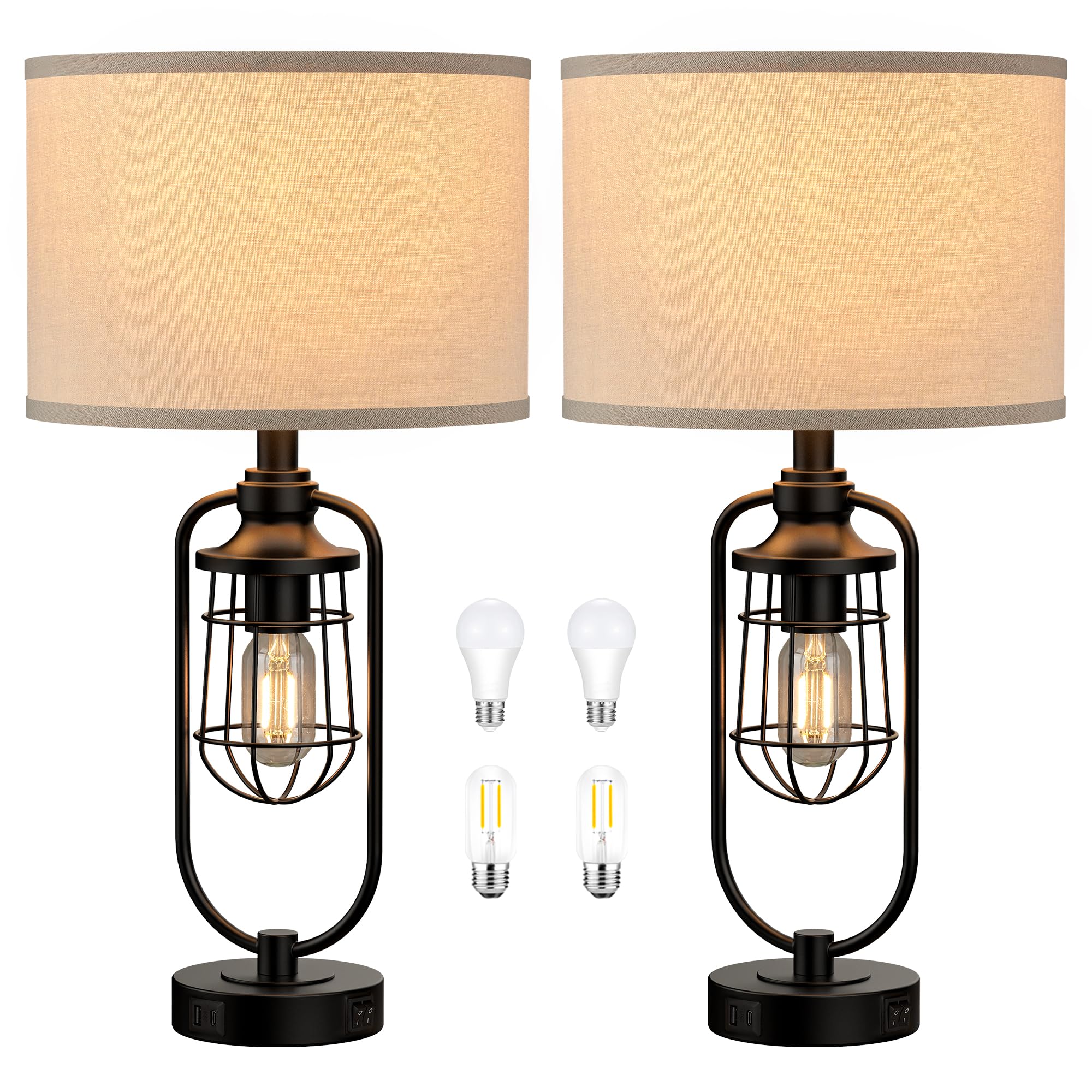 SRJJRS bedside lamps on nightstands enhance cozy bedroom decor.