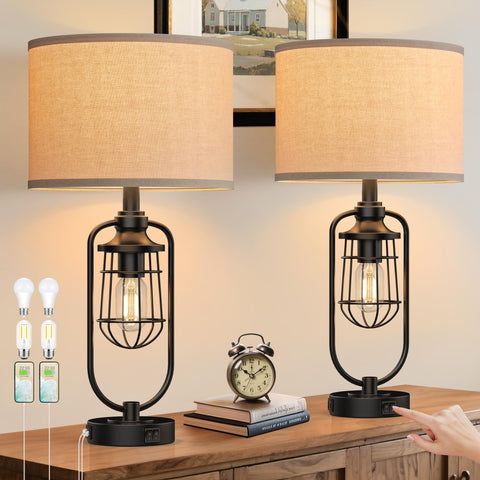 SRJJRS 24in farmhouse lamps pair on a living room table for ambient lighting.