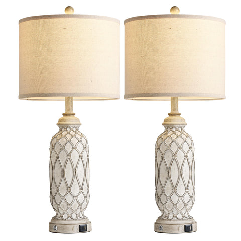 SRJJRS linen drum shade detail with soft, diffused light