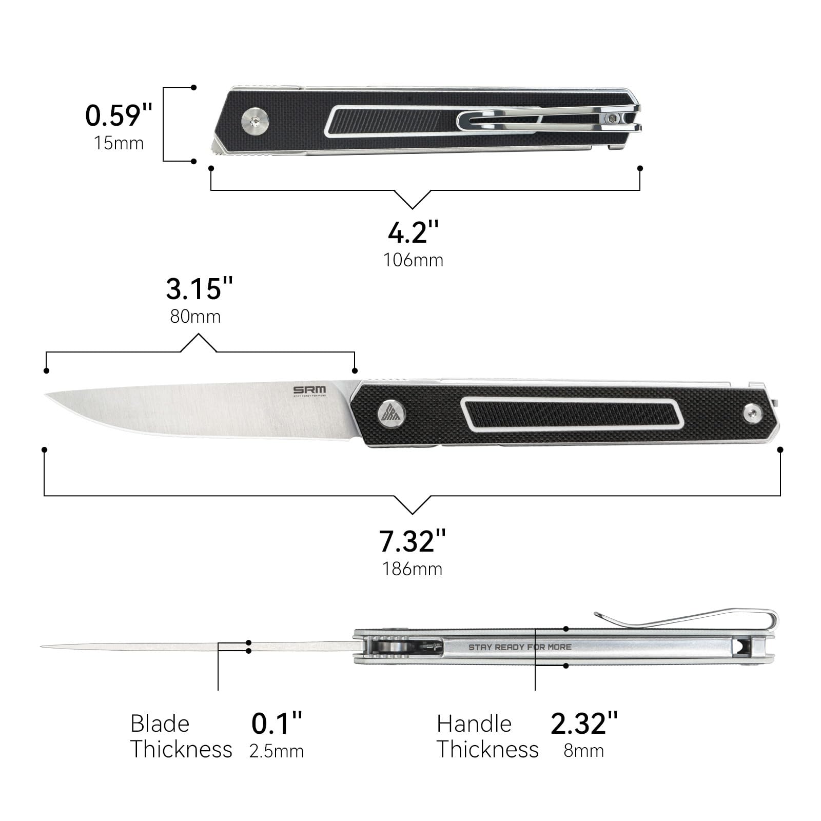 SRM folding knife featuring Sandvik 12C27 steel blade resists rust.