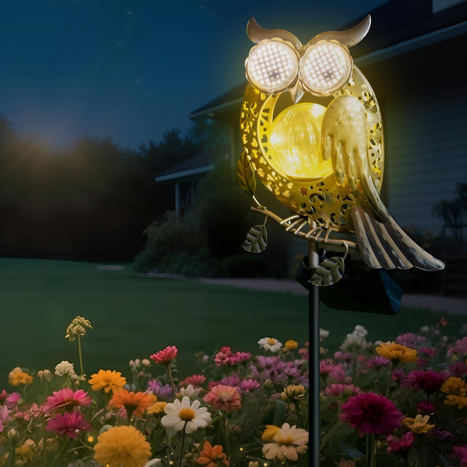 SRNPMIU solar owl with blinking eyes enhances nighttime garden spaces