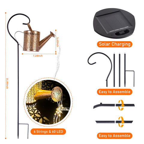 SRNPMIU solar watering can light hanging from patio for warm glow