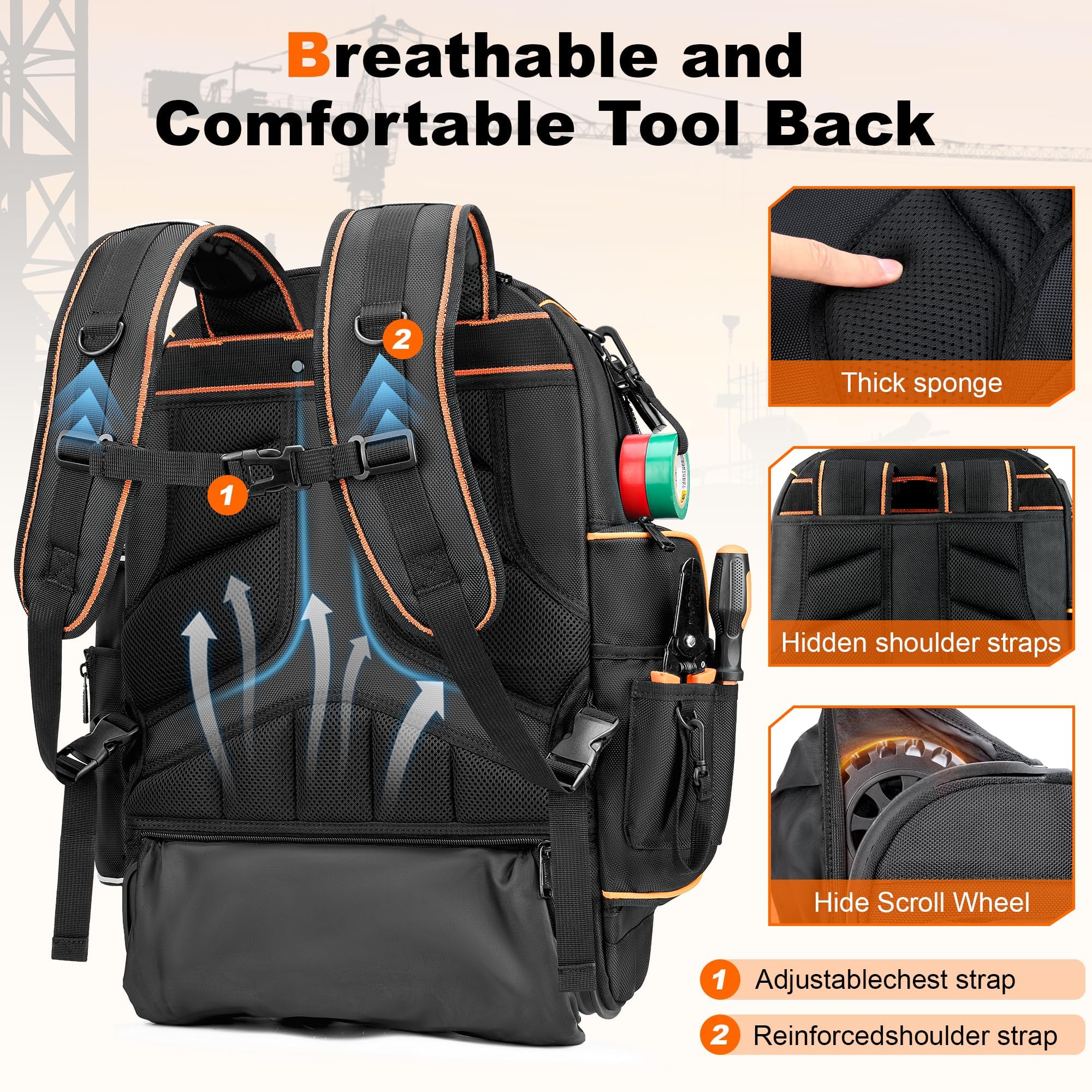 Srotek tool backpack shows adjustable trolley handle for different heights