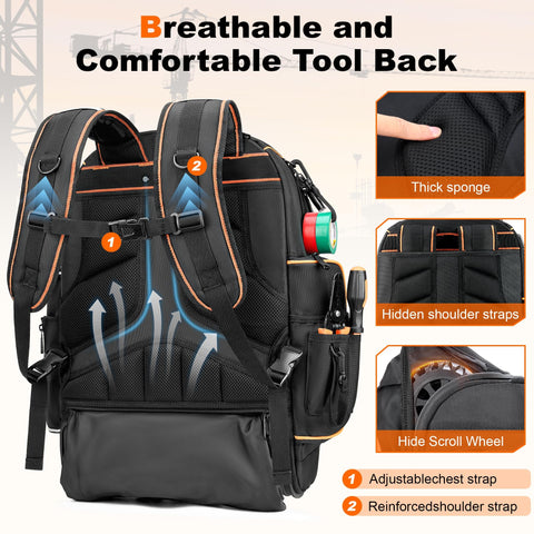 Srotek tool backpack shows adjustable trolley handle for different heights
