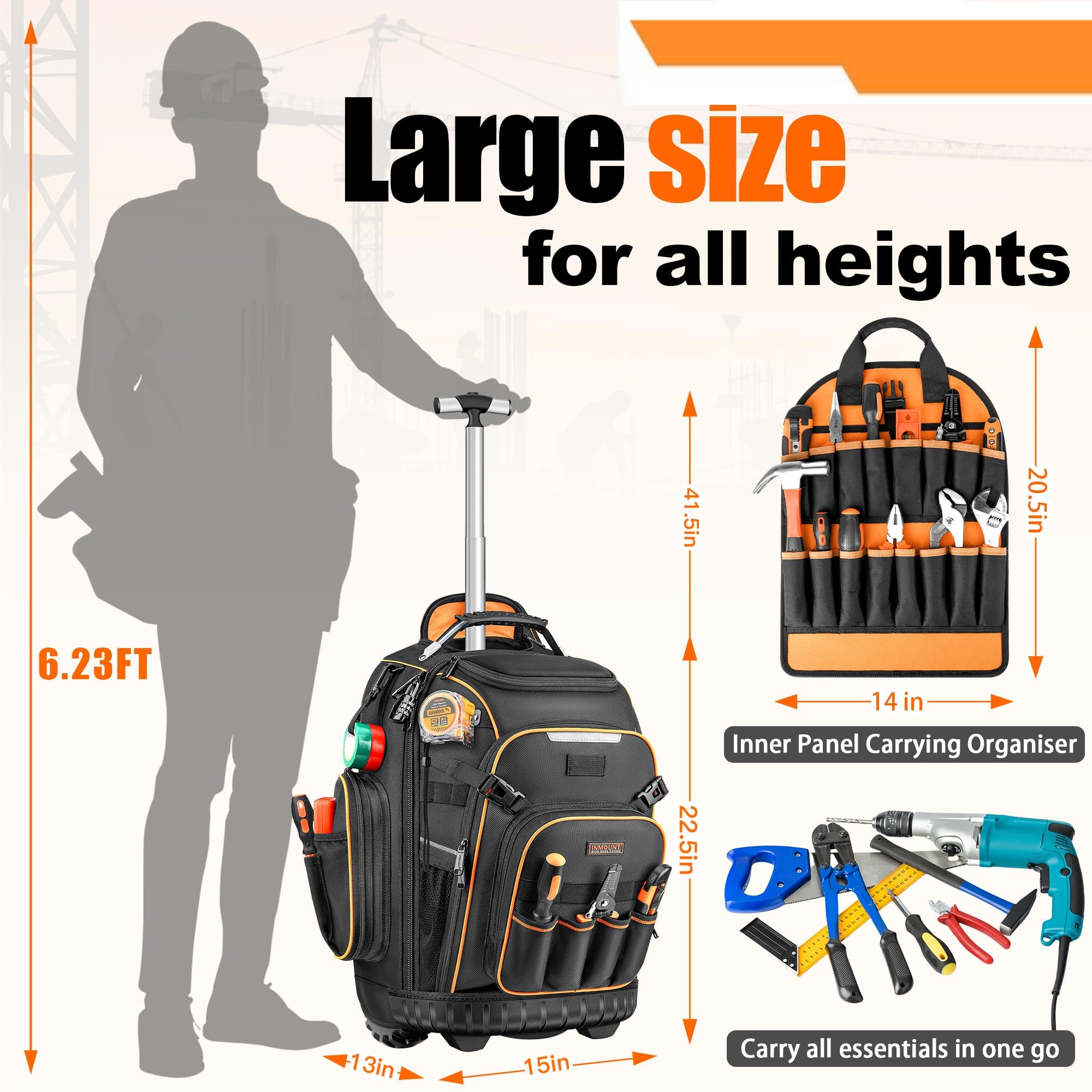 Srotek tool backpack with hidden wheel cover keeps clothes clean during mode switch