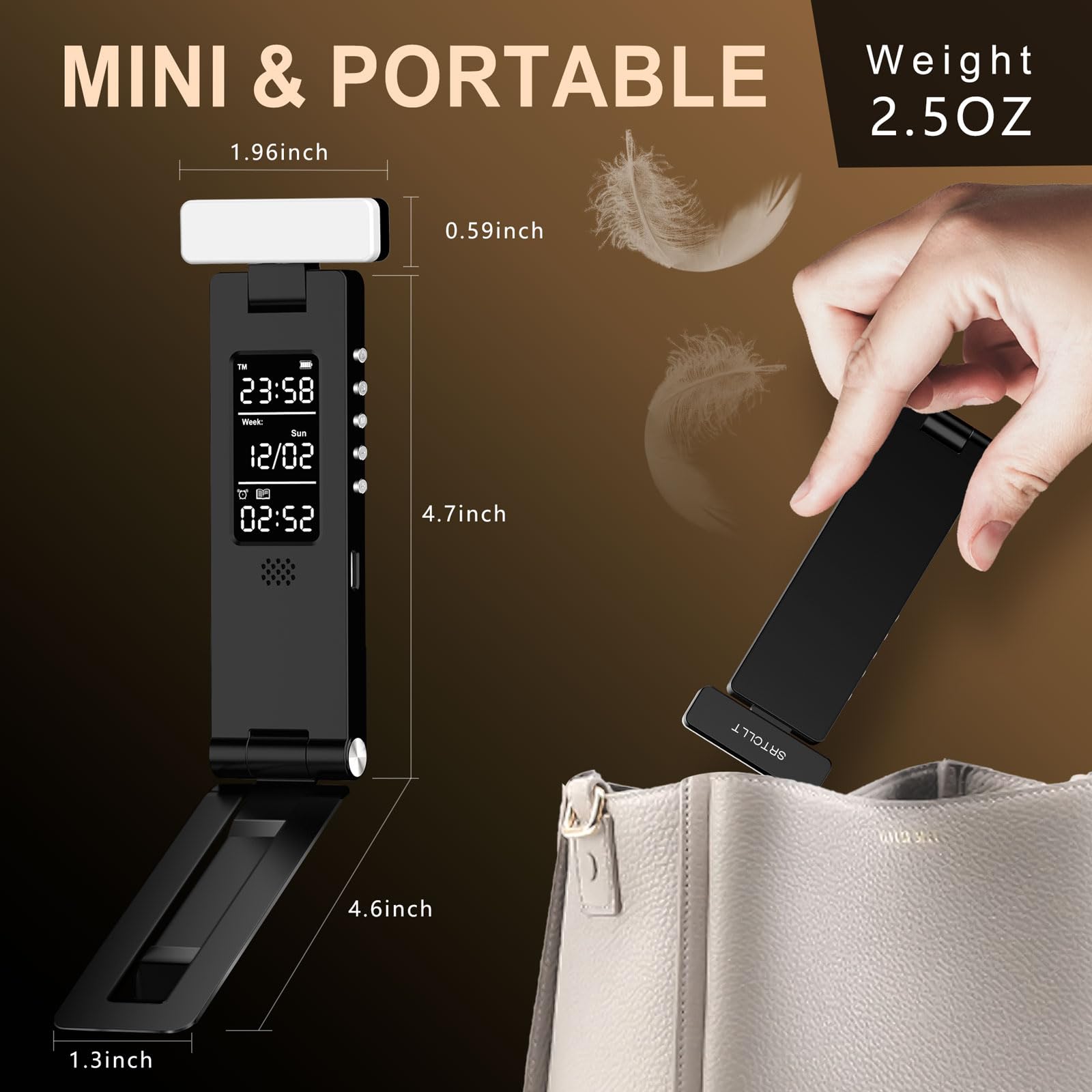 SRTCLLT book light features a built-in display and timer