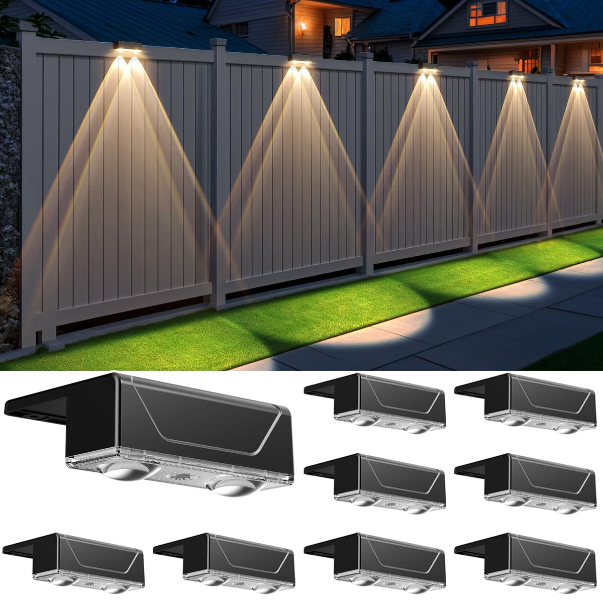 Srtyuo solar fence light front view shows sleek design for yard safety