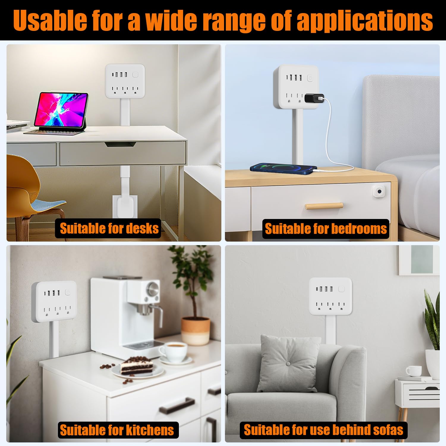 SRXBYWS Outlet Extender Stick provides 3 USB-A ports for charging devices