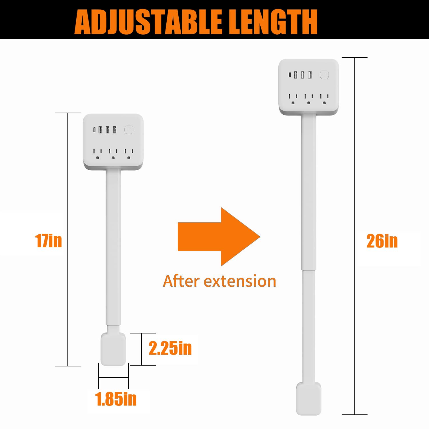 SRXBYWS Outlet Extender Stick 180° rotating plug enables easy wall access