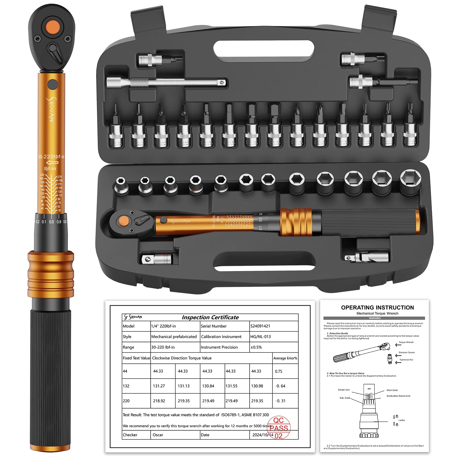 ss shovan 1/4 drive torque wrench with 72-tooth click for precise tightening
