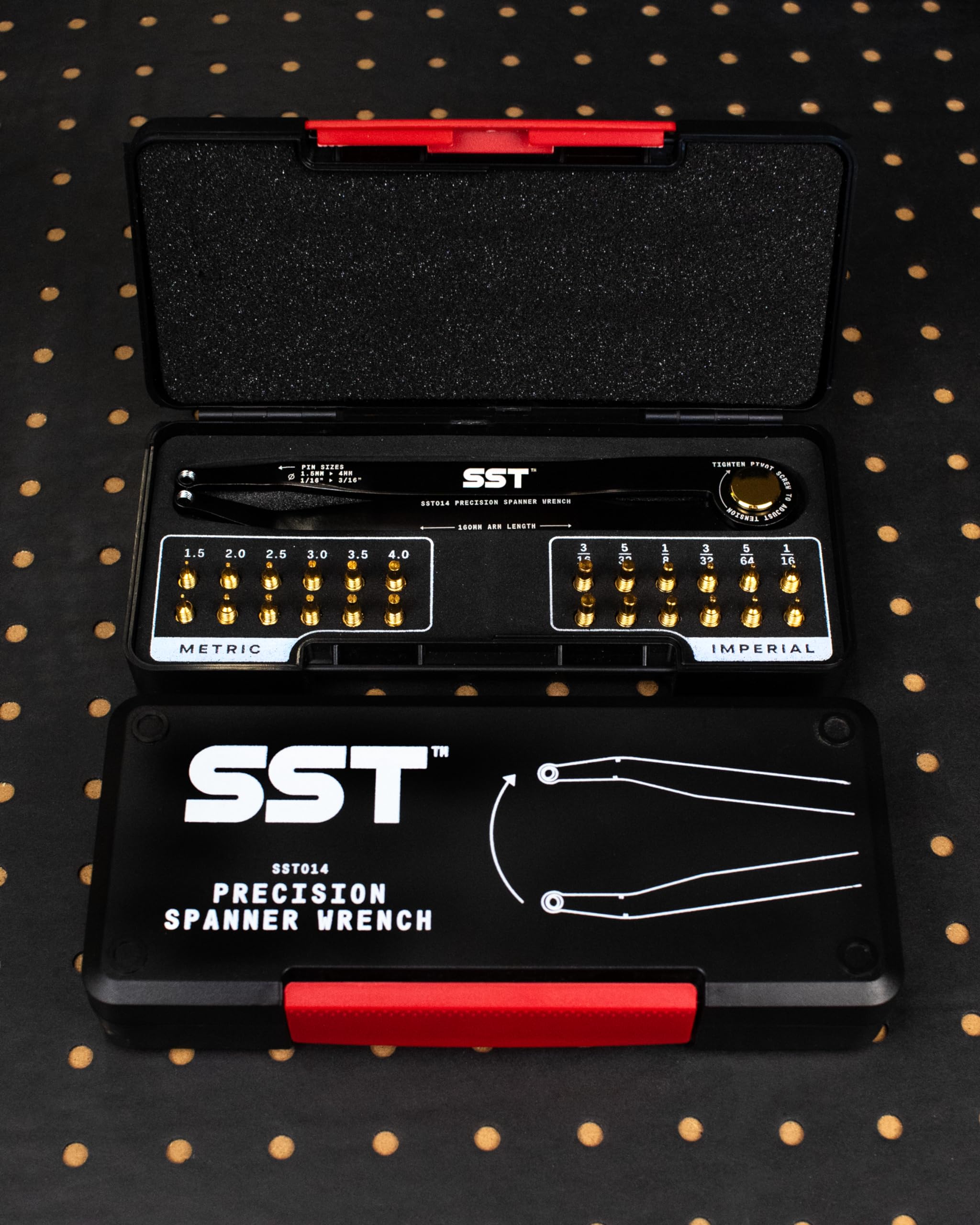 Sturdy SST spanner with metal pin set for reliable engagement.