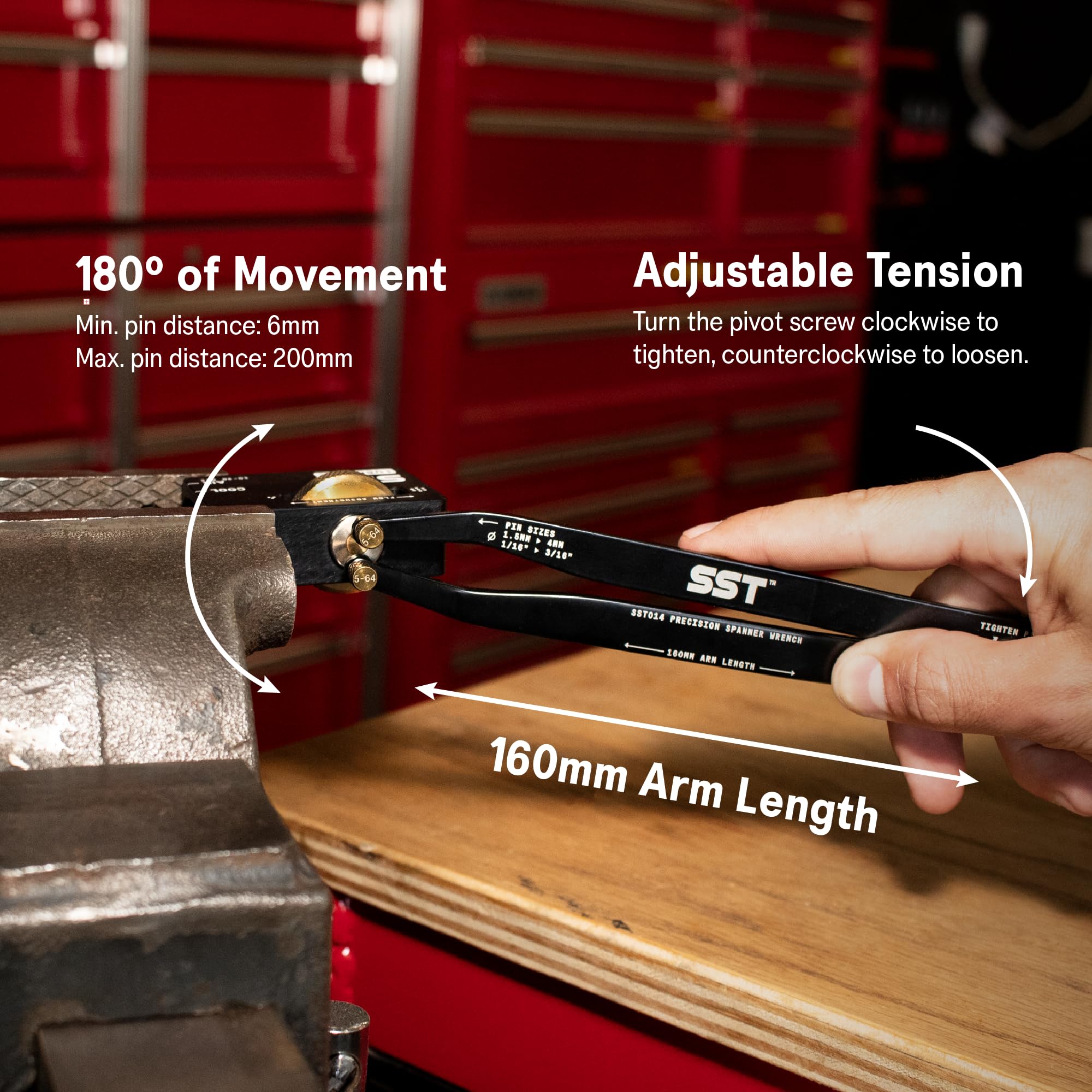 Compact storage case keeps pins and tool organized.