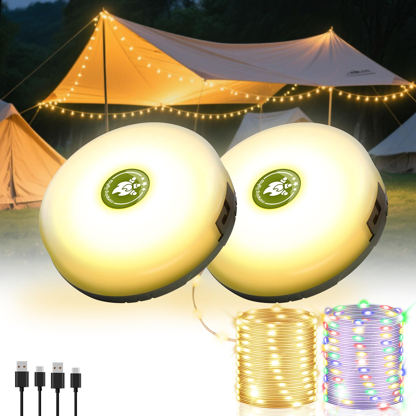 Staaricc 2-pack camping string lights for ambient outdoor lighting at picnics and gatherings.