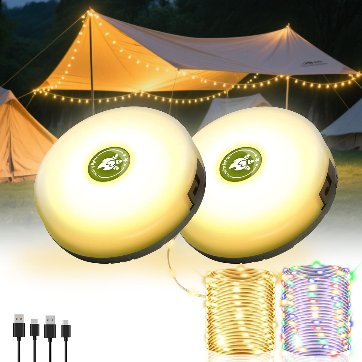 Staaricc 2-pack camping string lights for ambient outdoor lighting at picnics and gatherings.