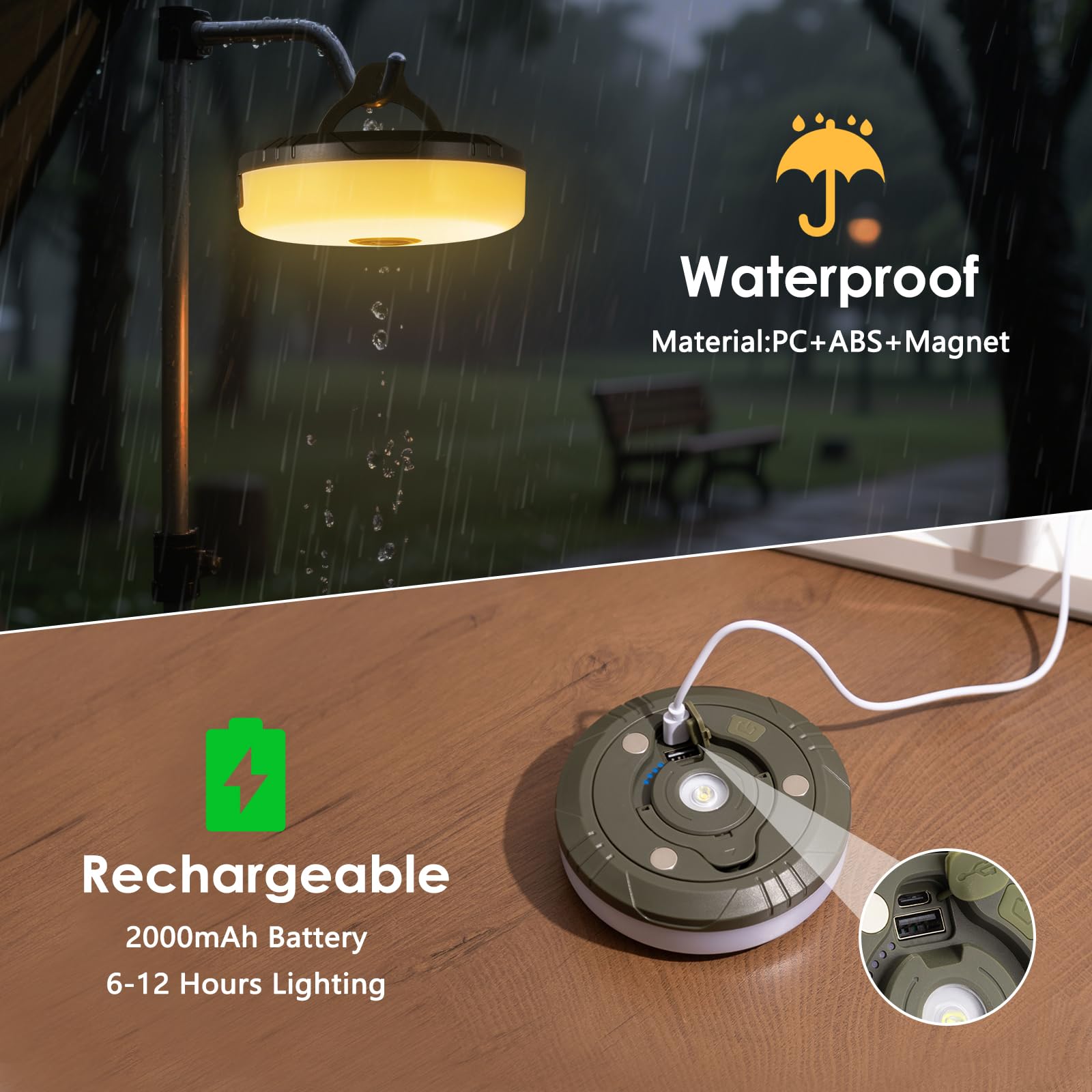 Staaricc rechargeable camp lamp offers portable power for late-night tasks.