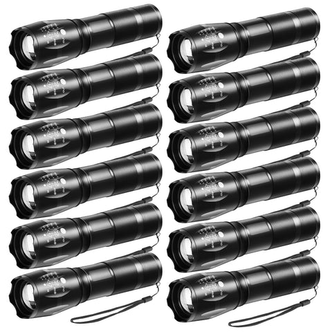 Staarricc 12-pack LED flashlights package with accessories for emergencies.