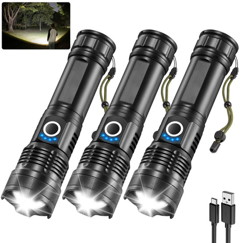 Staaricc 3-pack rechargeable flashlights for home and outdoors, with emergency-ready power