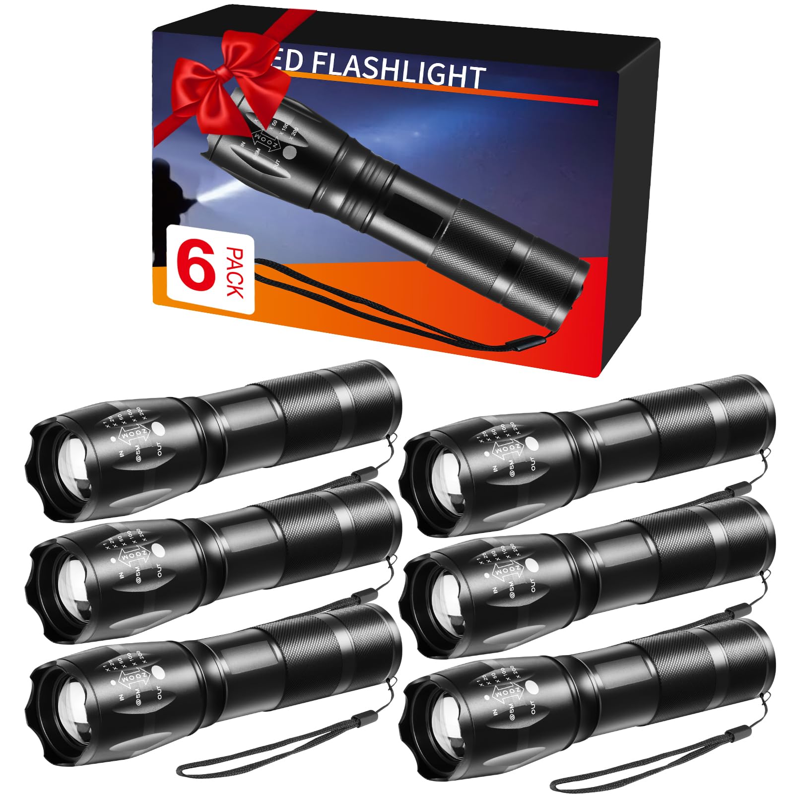 Staarricc 6Pack LED flashlights in a complete emergency set with versatile beam options.