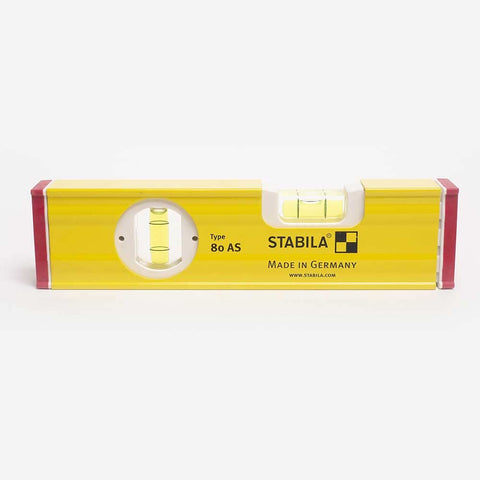 Stabila 29008 Type 80 AS 8in spirit level front view showing compact precision for site use.