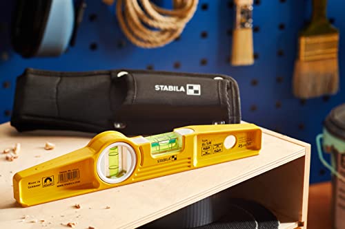 Overhead measuring with vertical and horizontal vials for quick checks.