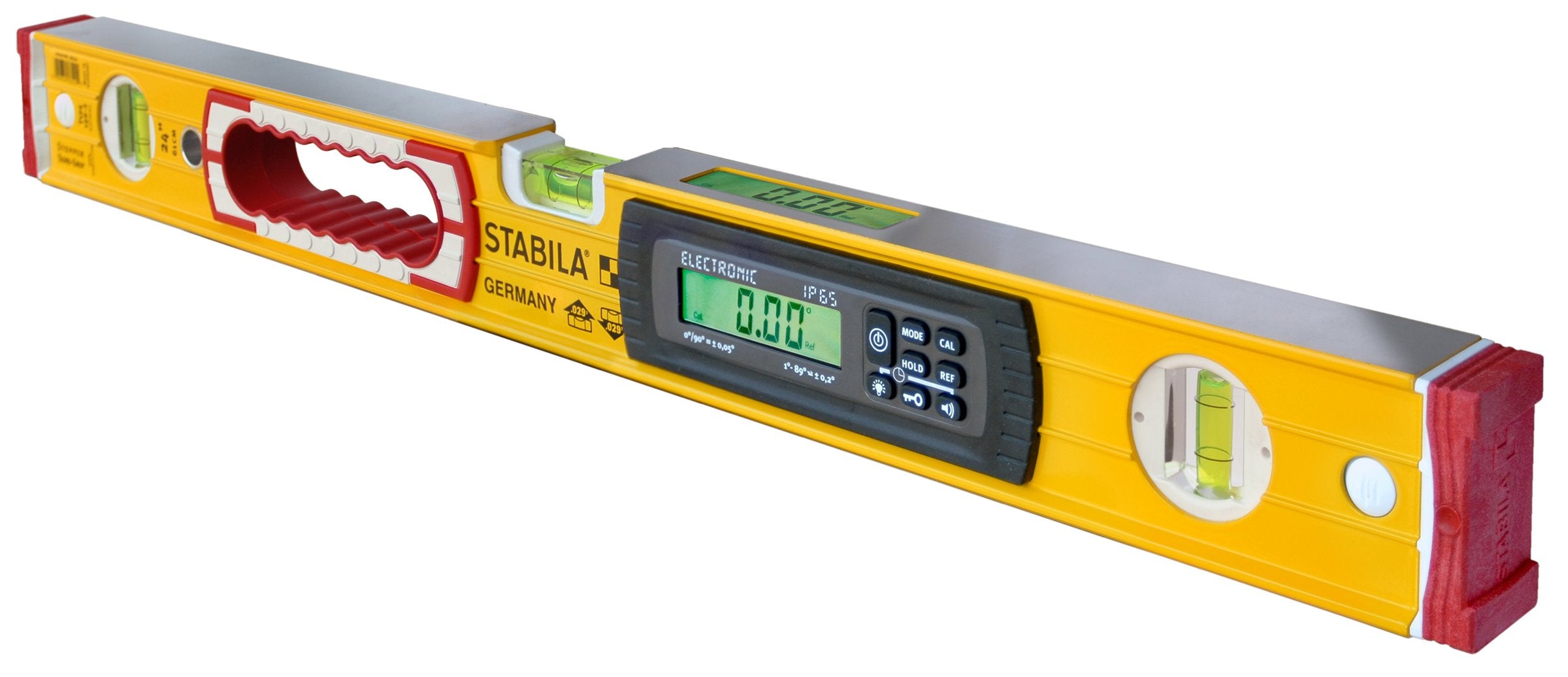 Stabila 24in electronic level with yellow body and illuminated readout for precise leveling