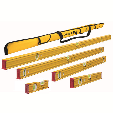 Stabila 80 AS-2 5-Level Set displays full range from 8 to 72 inches for precise leveling.