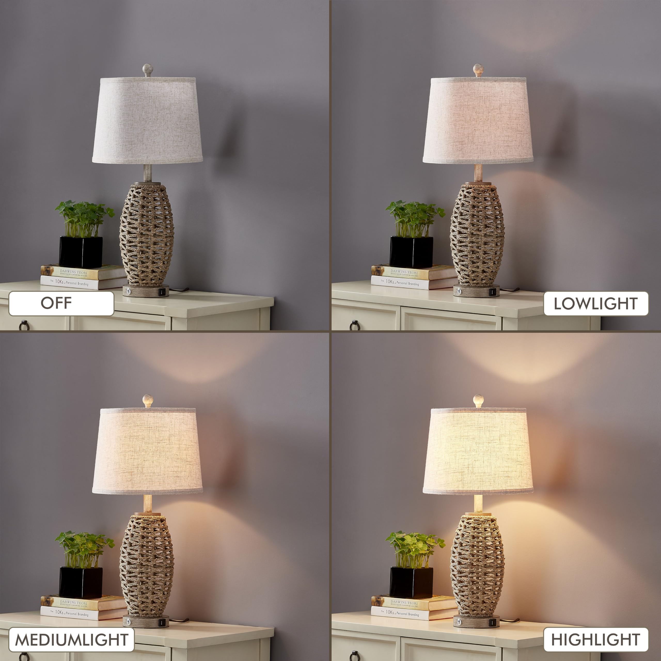 Natural rattan table lamps set 2 stable non-slip base keeps lamps steady