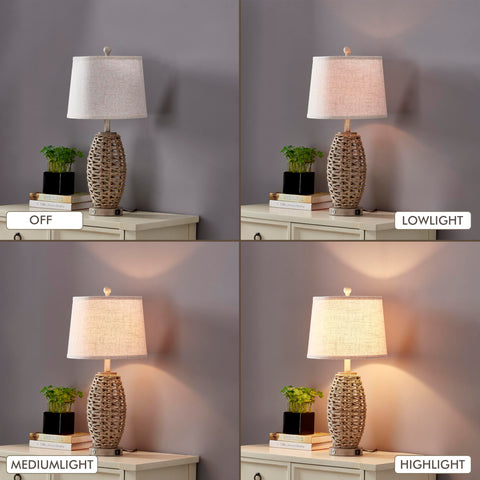 Natural rattan table lamps set 2 stable non-slip base keeps lamps steady