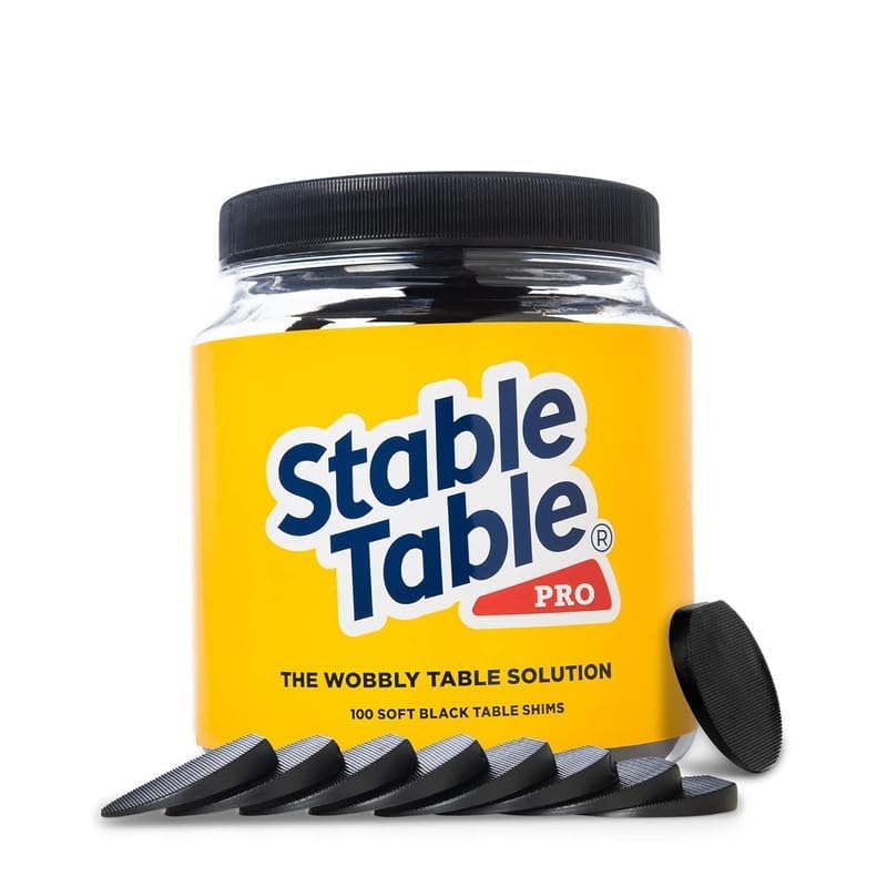 Stable Table Pro 100 shim wedges assembled to reduce wobble on uneven floors.