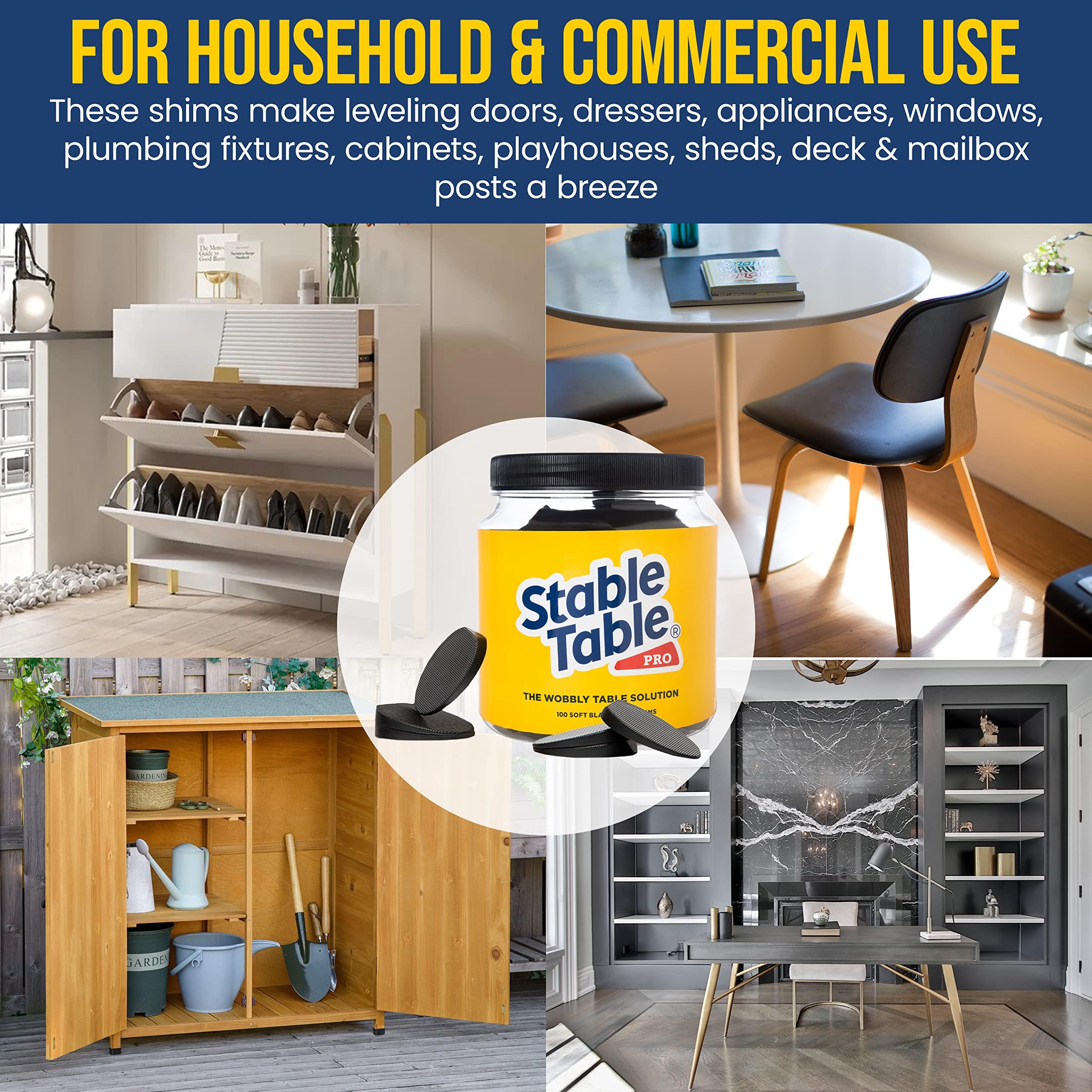 Stable Table Pro anti-slip wedges adapt to carpets and tile with firm grip.