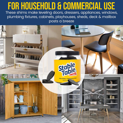 Stable Table Pro anti-slip wedges adapt to carpets and tile with firm grip.