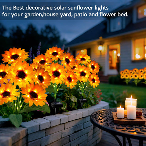 Stadeco solar sunflower lights pack three for flexible yard placement