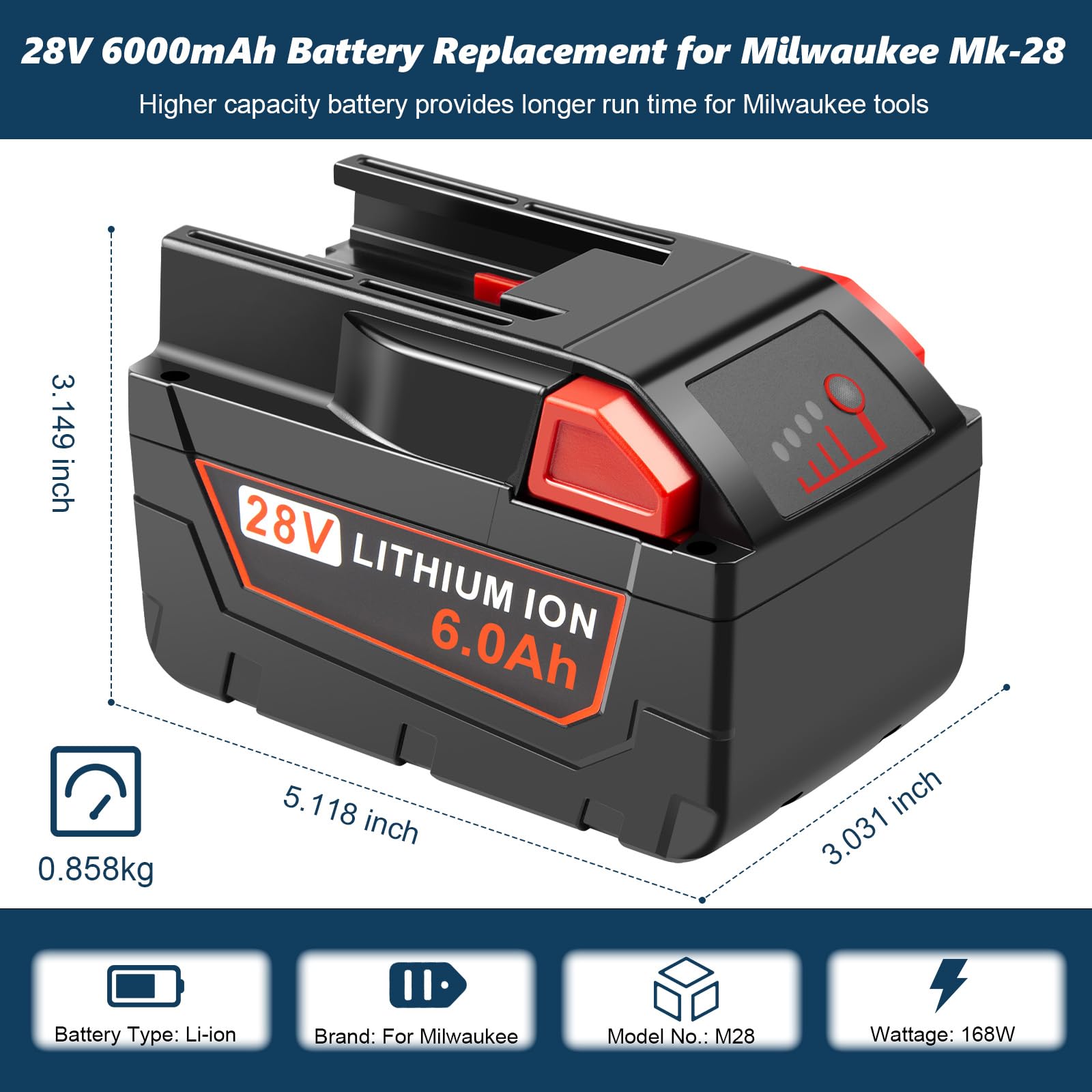 Stairlie 6000mAh Li-Ion battery delivers extended working hours.