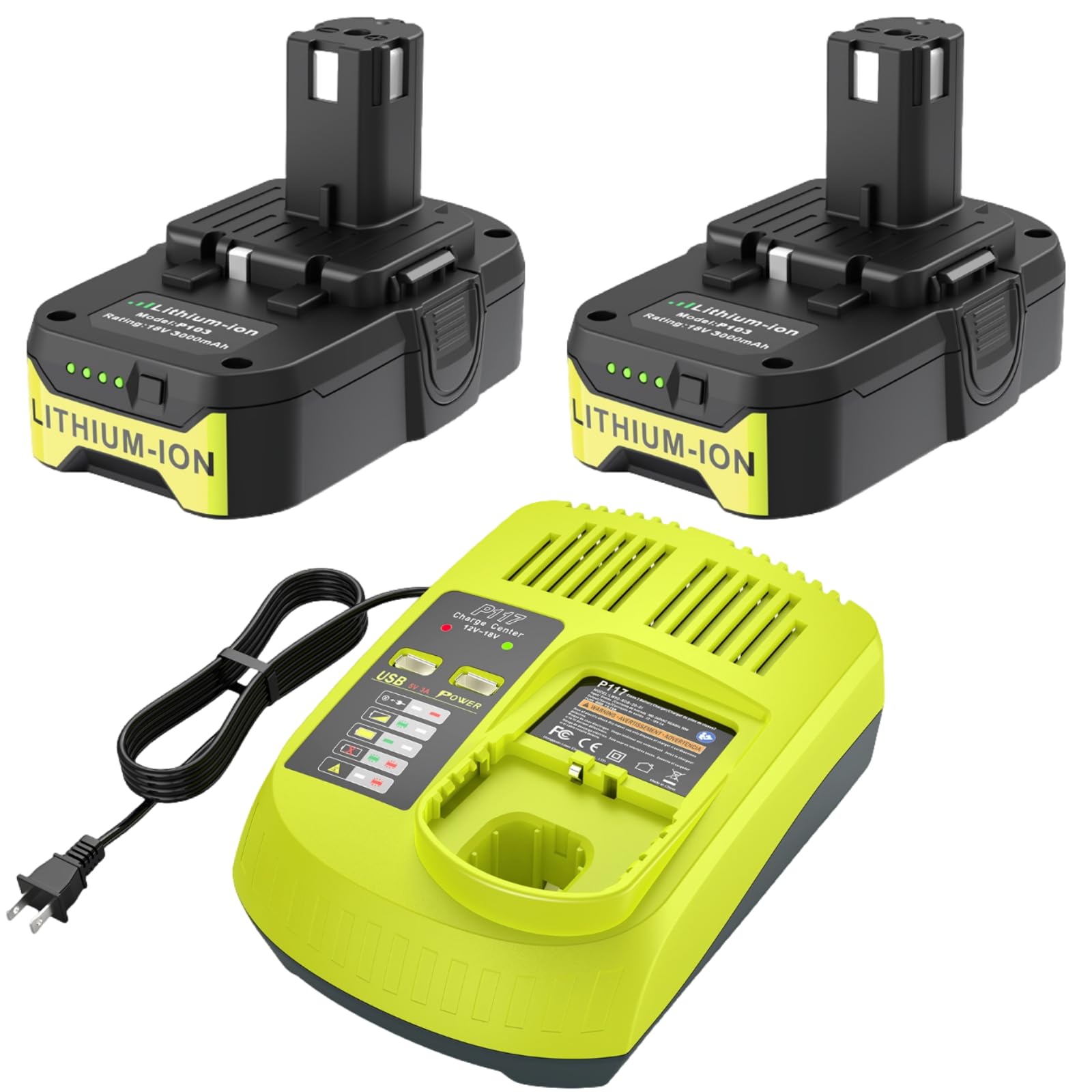 Stairlie P103 18V 3000mAh battery two-pack for extended cordless tool runtime.