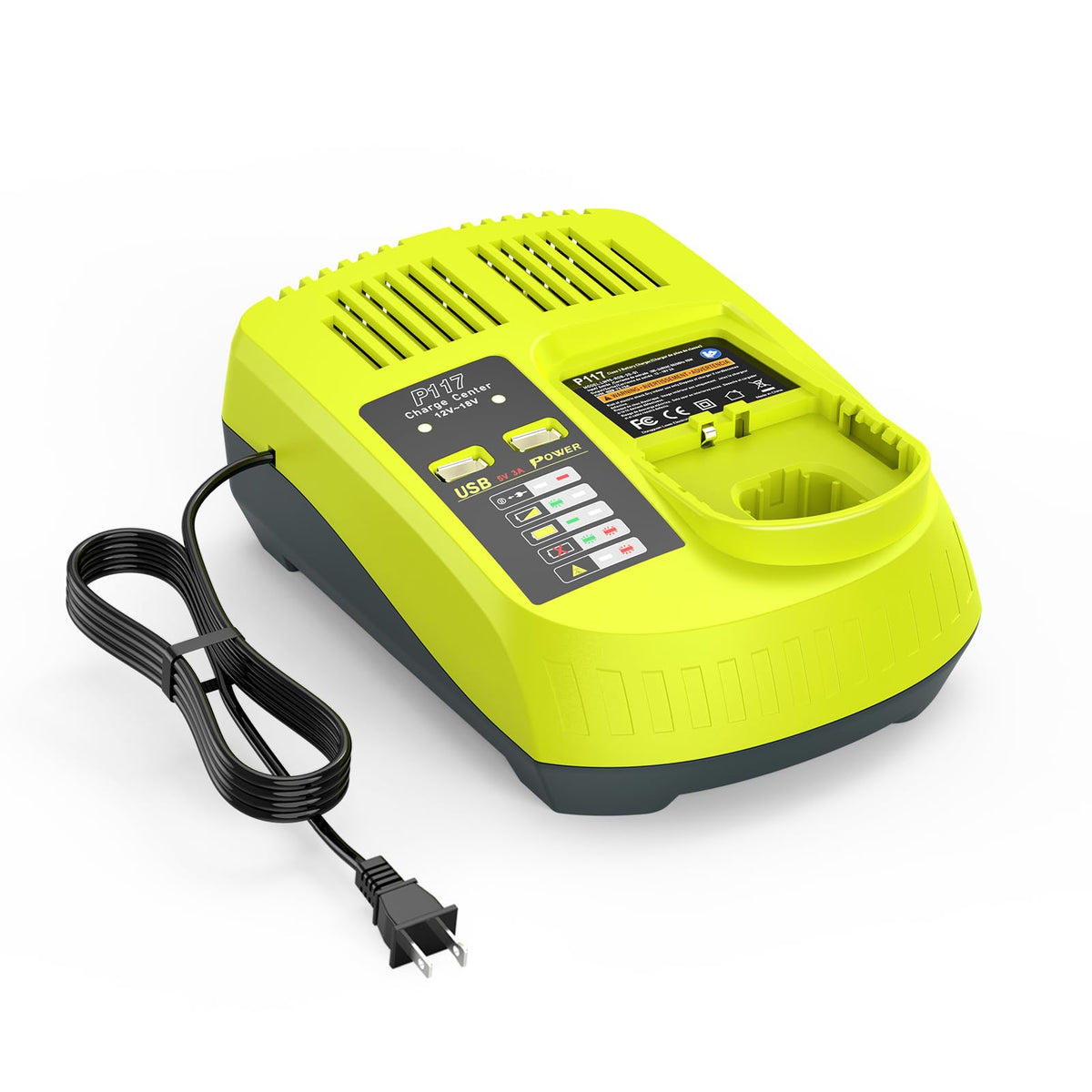 Stairlie P117 charger front view highlights compact design for space-saving charging.