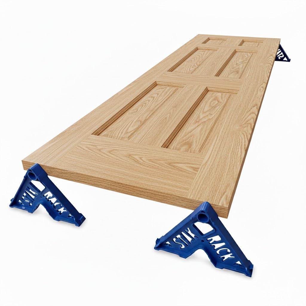 Stak Rack 6-in-1 painter tool demonstrates the easy-lock stack design for doors and trim.