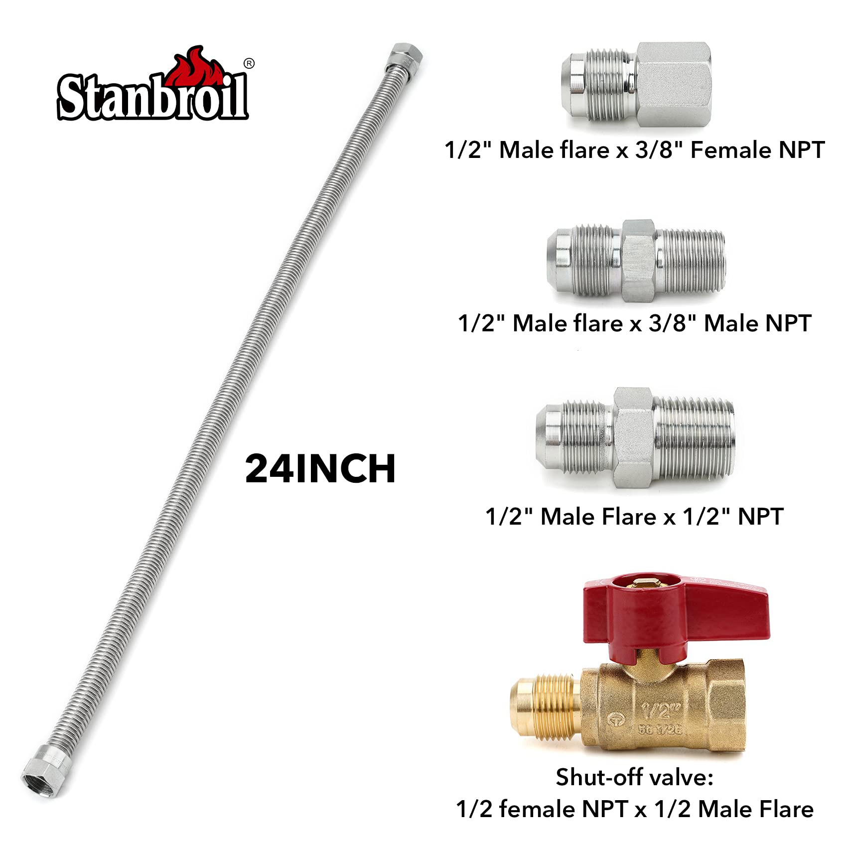 Stanbroil 22-inch stainless flexible connector reaches tight spaces.