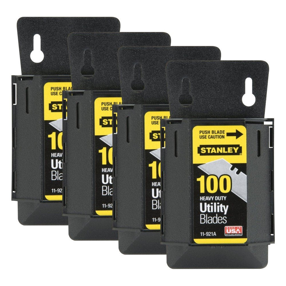 Stanley 11-921A heavy-duty blades in a wall-mounted dispenser for quick, safe blade access.