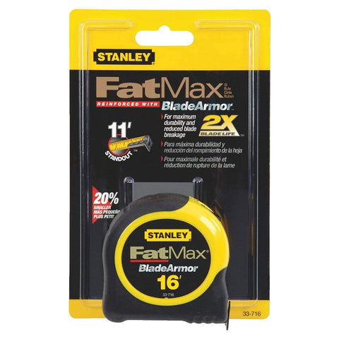STANLEY FatMax extended to show 11 inch standout and stud centers.