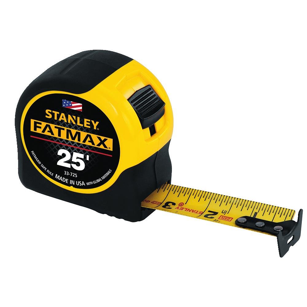 Stanley FatMax 25 ft tape measure blade-armor close-up showing durable blade during heavy use.