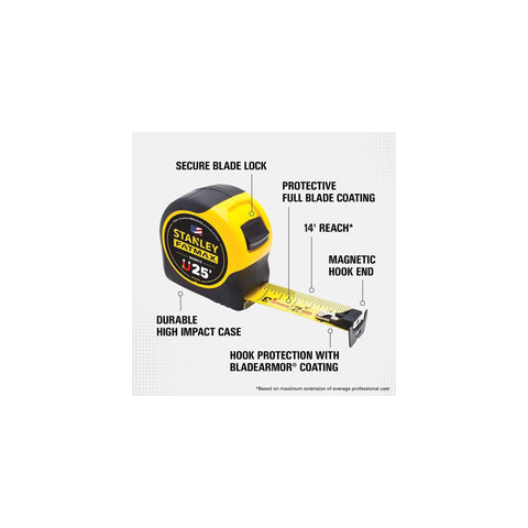 Stanley FatMax 25ft magnetic tape with 11-foot standout extended reach