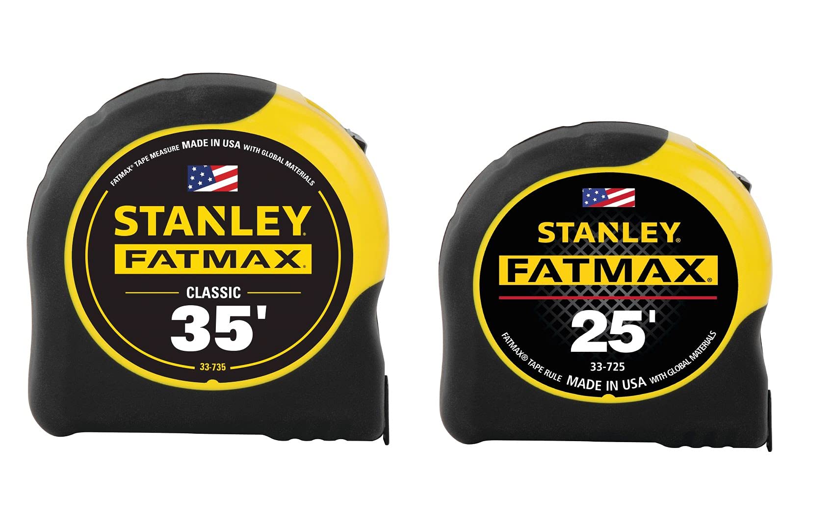 Stanley FatMax 35ft/25ft tape measure showing blade armor for durability.