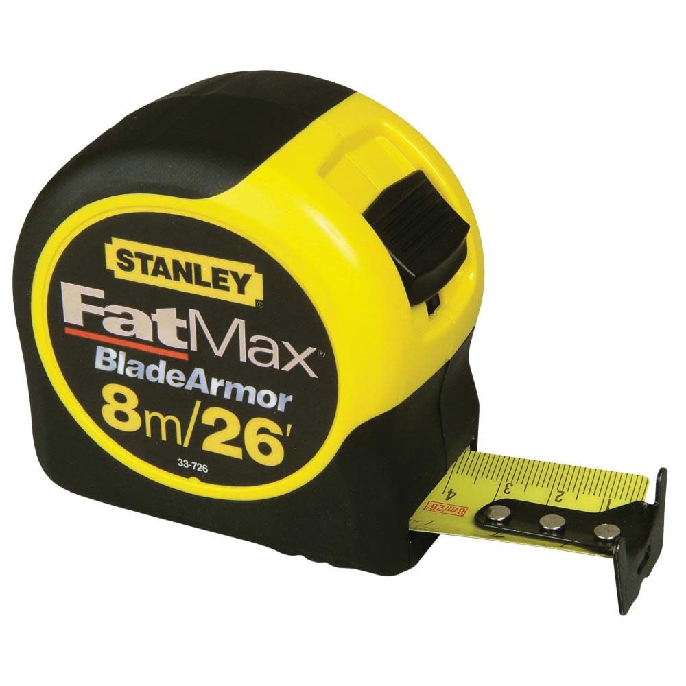 Stanley FATMAX tape measure with 26-foot reach for long measurements on the job site.