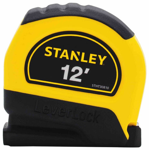 Stanley STHT30810 LeverLock 12 ft tape measure with self-lock blade for one-handed use.