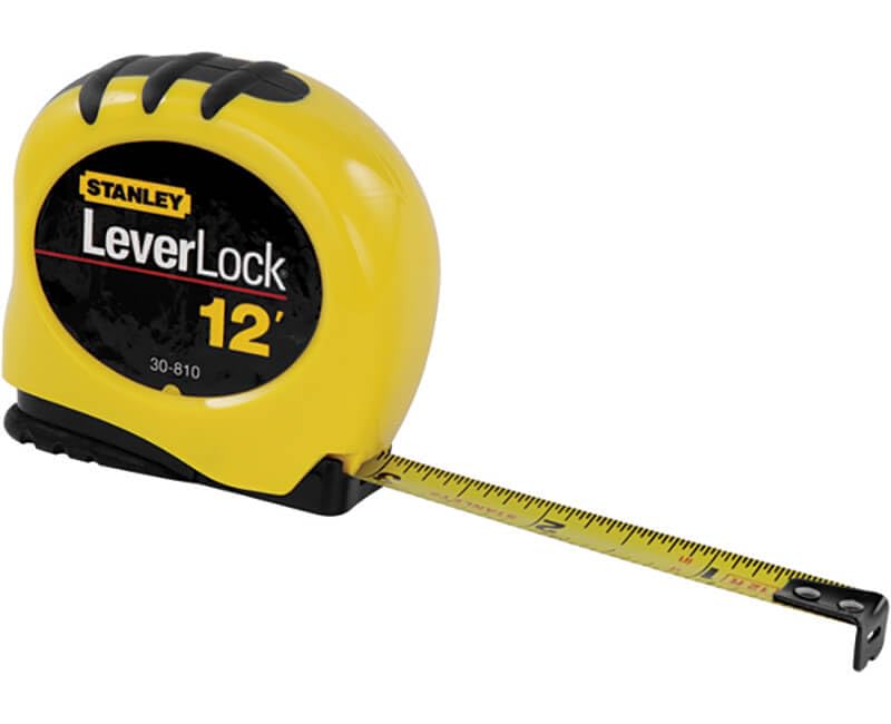 Stanley STHT30810 LeverLock 12 ft with write-on label for quick notes.