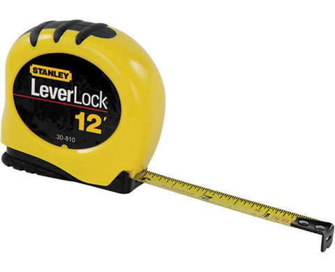 Stanley STHT30810 LeverLock 12 ft with write-on label for quick notes.