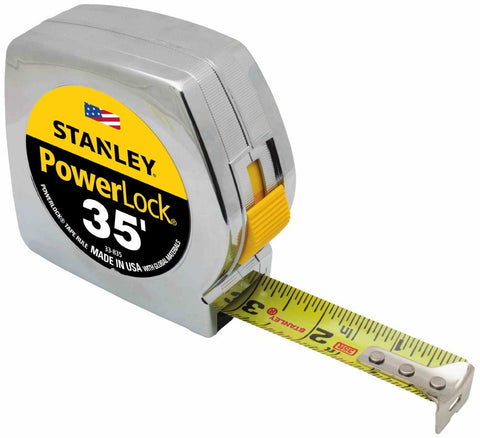 STANLEY PowerLock 35ft blade close-up shows durable Mylar coating.